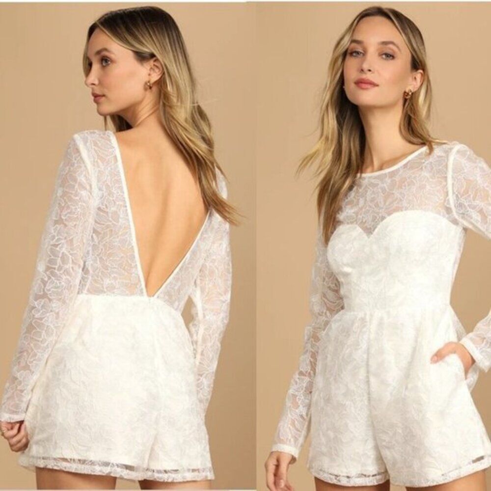 Lulu's‎ Women's Embroidered Lace Bodice Romper Bridal Shower Engagement